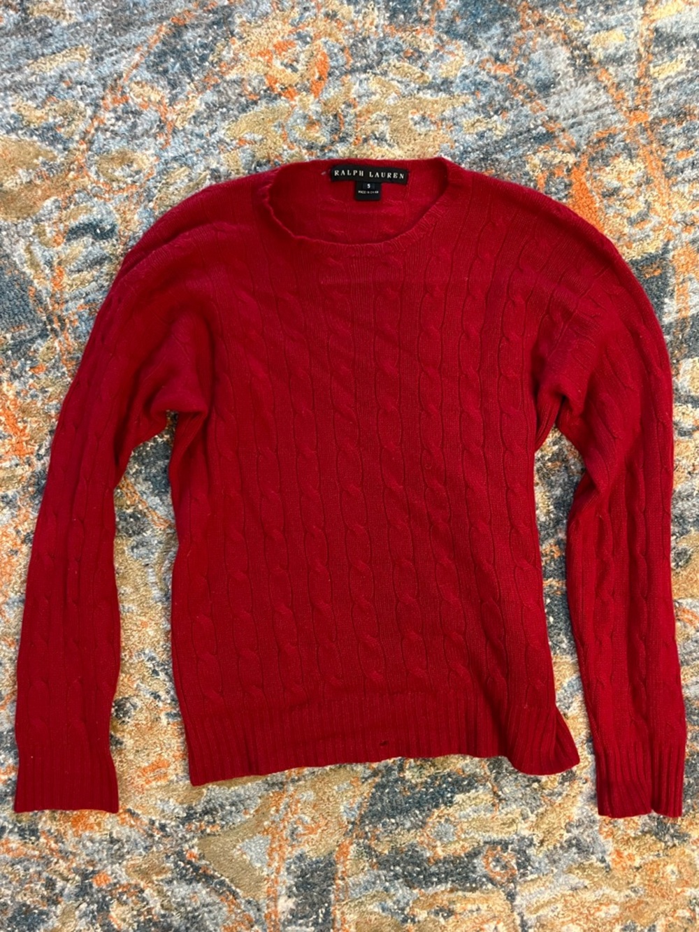 Ralph Lauren Cashmere Red Cable-Knit Crewneck Sweater